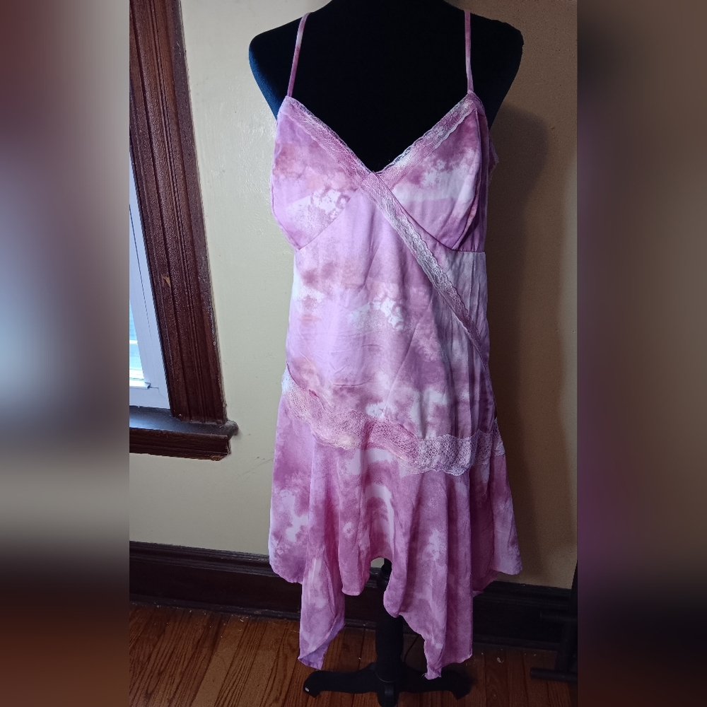 wild fable Pink Tie-Dye Asymmetrical Lace Slip Dress, Size L - Picture 1 of 5
